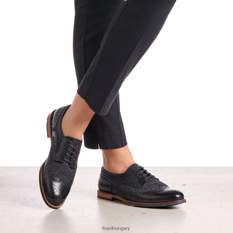 cipő HU LLOYD nők csipke sima bőr félcipő fekete 6444N1076