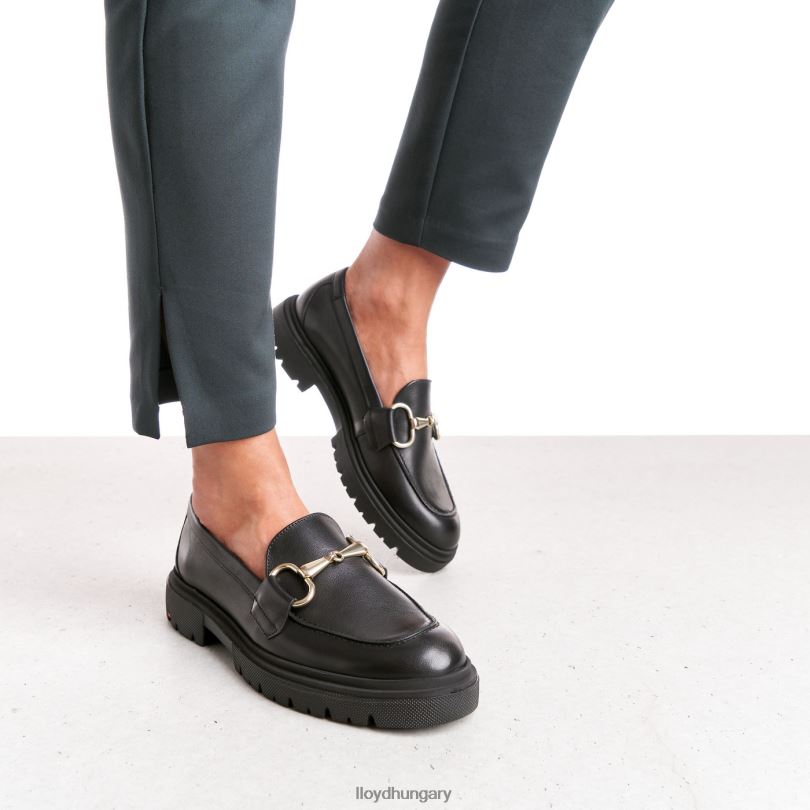 cipő HU LLOYD nők sima bőr felcsúsztatható papucs fekete 6444N1357